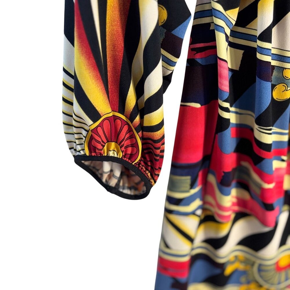 Evovorro Graphic Print Peasant Top Small Multicolor Boho Tunic 3/4 Sleeve - Picture 7 of 11